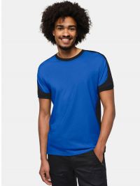 Blaues Arbeits T-Shirt mit dunklen Kontrasteinsätzen – ideal für Handwerk, Technik und Logistik.